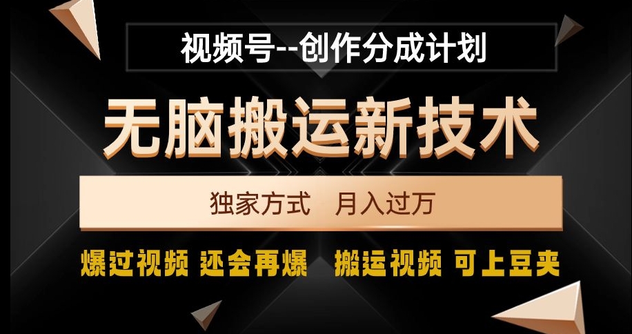 视频号无脑搬运新技术，破原创壕流量，独家方式，爆过视频，还会再爆【揭秘】-森森项目库