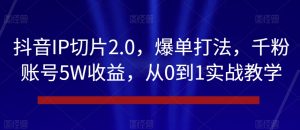抖音IP切片2.0,爆单打法,千粉账号5W收益,从0到1实战教学【揭秘】-搞薯条网