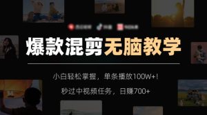 爆款混剪无脑教学，小白轻松掌握，单条播放100W+！秒过中视频任务，日赚700+【揭秘】-搞薯条网