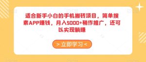 适合新手小白的手机搬砖项目，简单搜素APP赚钱，月入5000+稍作推广，还可以实现躺赚【揭秘】-搞薯条网