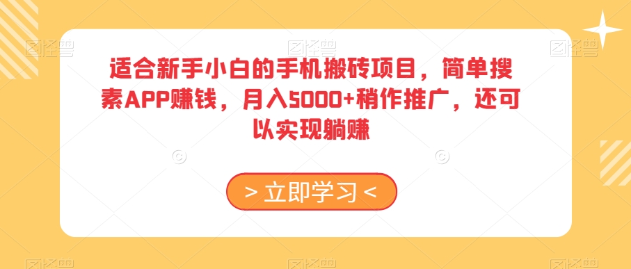 适合新手小白的手机搬砖项目，简单搜素APP赚钱，月入5000+稍作推广，还可以实现躺赚【揭秘】 - 搞薯条网-搞薯条网
