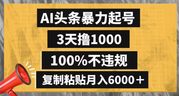 AI头条暴力起号，3天撸1000,100%不违规，复制粘贴月入6000＋【揭秘】 - 搞薯条网-搞薯条网