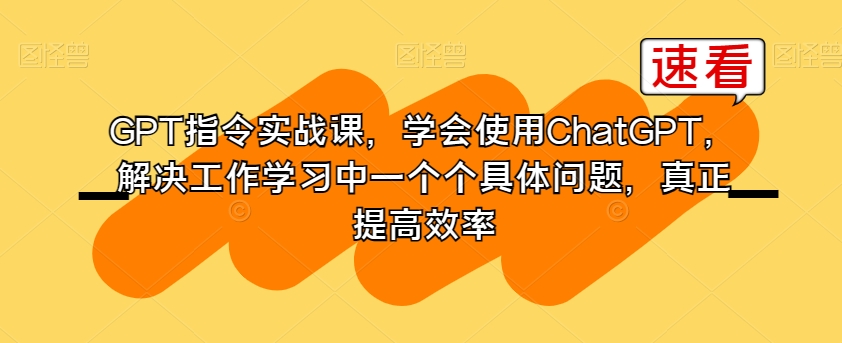 GPT指令实战课，学会使用ChatGPT，解决工作学习中一个个具体问题，真正提高效率-森森项目库