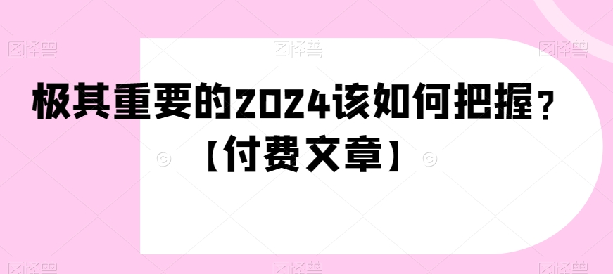 极其重要的2024该如何把握？【付费文章】 - 搞薯条网-搞薯条网
