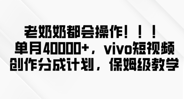 老奶奶都会操作，新平台无脑操作，单月40000+，vivo短视频创作分成计划【揭秘】 - 搞薯条网-搞薯条网