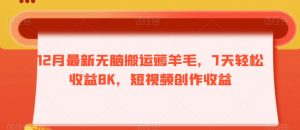 12月最新无脑搬运薅羊毛，7天轻松收益8K，短视频创作收益-搞薯条网