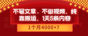 不写文章、不做视频,纯靠搬运,1天5条内容,1个月4000+?-搞薯条网