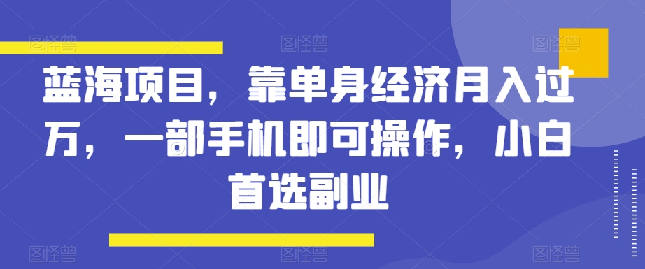 蓝海项目，靠单身经济月入过万，一部手机即可操作，小白首选副业【揭秘】 - 搞薯条网-搞薯条网