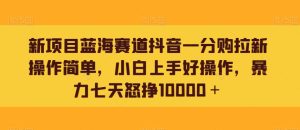 新项目蓝海赛道抖音一分购拉新操作简单，小白上手好操作，暴力七天怒挣10000＋-搞薯条网