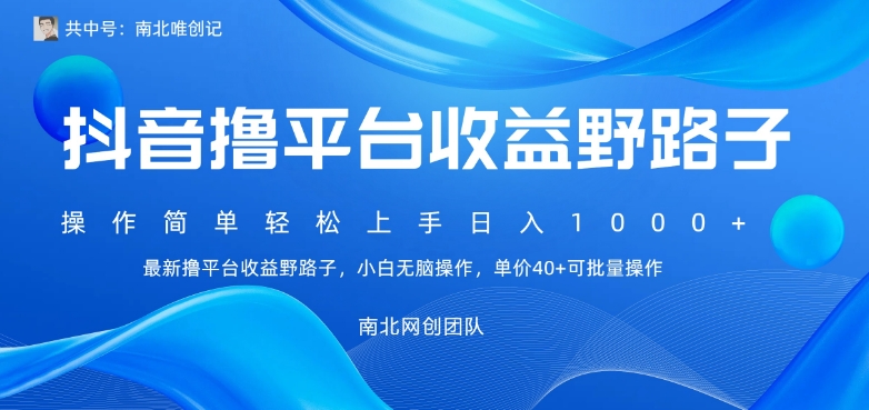 最新撸抖音平台收益野路子，操作简单，单价高，小白可无脑操作可日入1000+ - 搞薯条网-搞薯条网