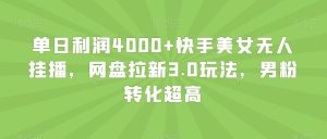 单日利润4000+快手美女无人挂播,网盘拉新3.0玩法,男粉转化超高【揭秘】-搞薯条网