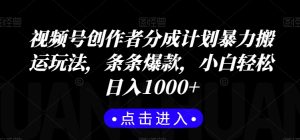 视频号创作者分成计划暴力搬运玩法,条条爆款,小白轻松日入1000+-搞薯条网
