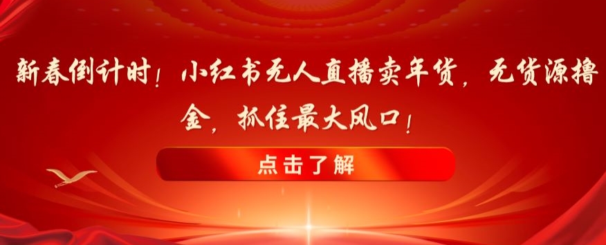 新春倒计时！小红书无人直播卖年货，无货源撸金，抓住最大风口【揭秘】-森森项目库