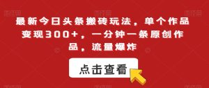 最新今日头条搬砖玩法,单个作品变现300+,一分钟一条原创作品,流量爆炸【揭秘】-搞薯条网