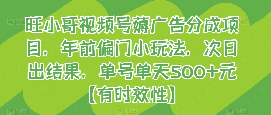 旺小哥视频号薅广告分成项目，年前偏门小玩法，次日出结果，单号单天500+元【有时效性】 - 搞薯条网-搞薯条网