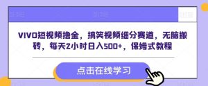 VIVO短视频撸金,搞笑视频细分赛道,无脑搬砖,每天2小时日入500+,保姆式教程-搞薯条网