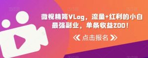 微视精简Vlog，流量+红利的小白最强副业，单条收益200！-搞薯条网