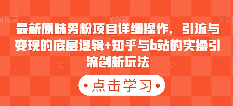 最新原味男粉项目详细操作，引流与变现的底层逻辑+知乎与b站的实操引流创新玩法 - 搞薯条网-搞薯条网