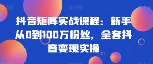 抖音矩阵实战课程:新手从0到100万粉丝,全套抖音变现实操-搞薯条网