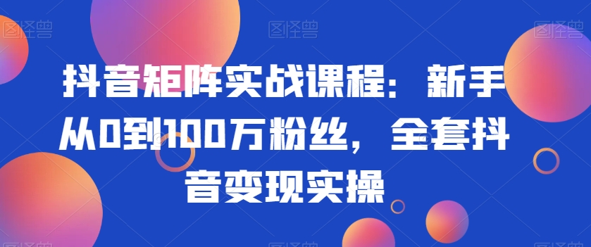 抖音矩阵实战课程：新手从0到100万粉丝，全套抖音变现实操 - 搞薯条网-搞薯条网