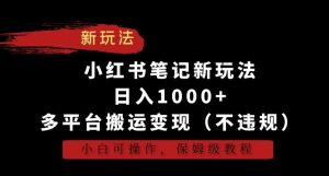 小红书笔记新玩法，日入1000+，多平台搬运变现(不违规)，小白可操作，保姆级教程【揭秘】-搞薯条网