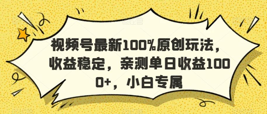 视频号最新100%原创玩法，收益稳定，亲测单日收益1000+，小白专属【揭秘】-森森项目库