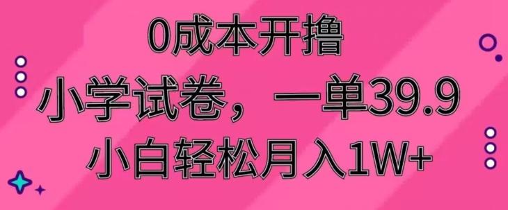 0成本开撸，小学试卷，一单39.9，小白轻松月入1W+-路子网