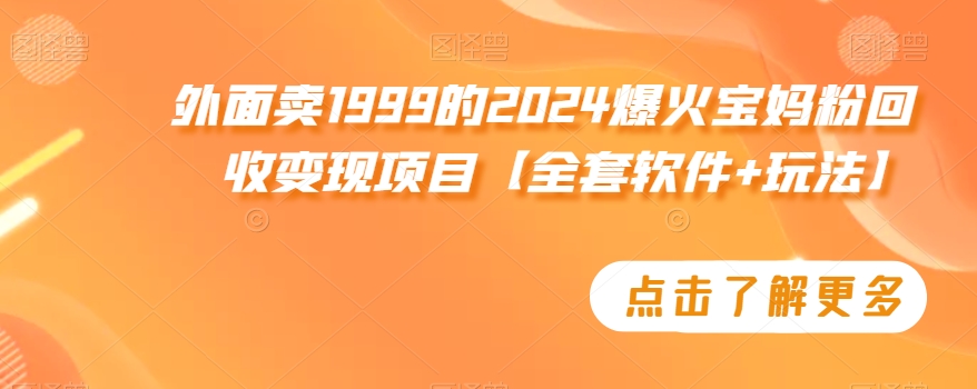 外面卖1999的2024爆火宝妈粉回收变现项目【全套软件+玩法】【揭秘】 - 搞薯条网-搞薯条网