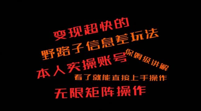 变现超快的野路子信息差玩法，本人实操账号保姆级讲解-森森项目库