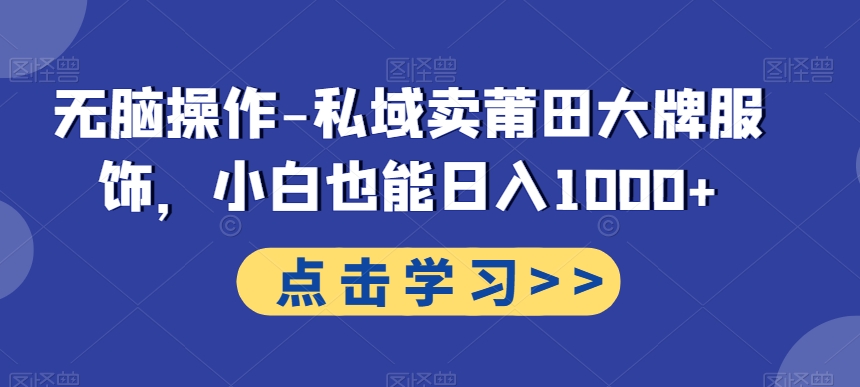 无脑操作-私域卖莆田大牌服饰，小白也能日入1000+ - 搞薯条网-搞薯条网