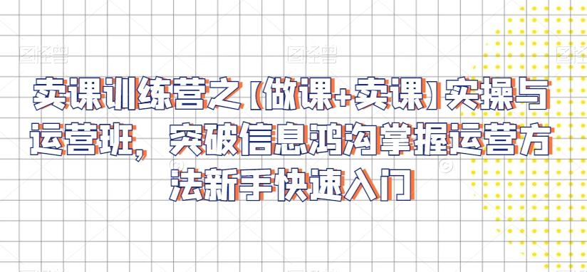 卖课训练营之【做课+卖课】实操与运营班，突破信息鸿沟掌握运营方法新手快速入门 - 搞薯条网-搞薯条网