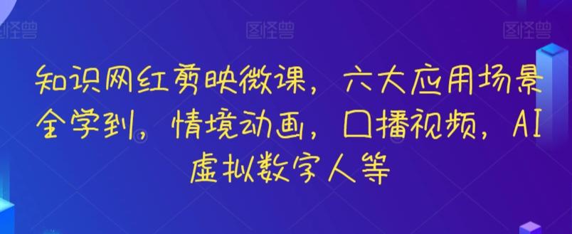 知识网红剪映微课，六大应用场景全学到，情境动画，囗播视频，AI虚拟数字人等-森森项目库