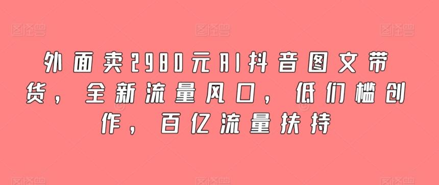 外面卖2980元AI抖音图文带货，全新流量风口，低们槛创作，百亿流量扶持-森森项目库