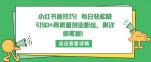 小红书新技巧,每日轻松吸引50+高质量创业粉丝,附详细教程【揭秘】-搞薯条网