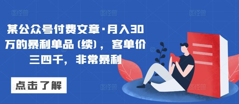 某公众号付费文章·月入30万的暴利单品(续)，客单价三四千，非常暴利 - 搞薯条网-搞薯条网