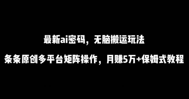 最新ai流量密码，傻瓜式搬运玩法，条条原创，多平台矩阵操作，月赚5万+保姆式教程【揭秘】-森森项目库