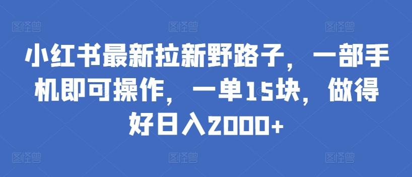 小红书最新拉新野路子，一部手机即可操作，一单15块，做得好日入2000+【揭秘】-路子网