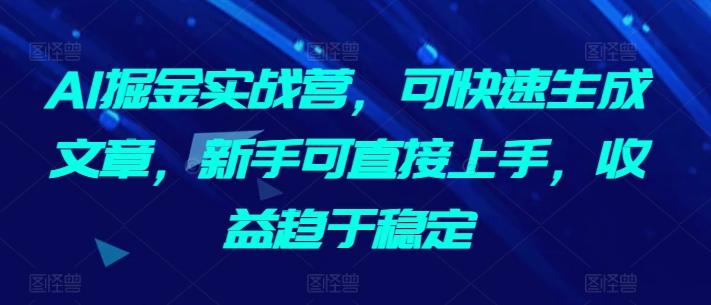 AI掘金实战营，可快速生成文章，新手可直接上手，收益趋于稳定-路子网