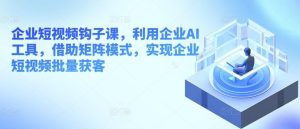 企业短视频钩子课,利用企业AI工具,借助矩阵模式,实现企业短视频批量获客-搞薯条网