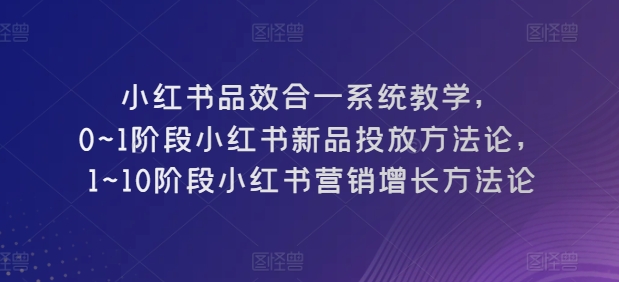 小红书品效合一系统教学，​0~1阶段小红书新品投放方法论，​1~10阶段小红书营销增长方法论 - 搞薯条网-搞薯条网