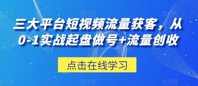 三大平台短视频流量获客，从0-1实战起盘做号+流量创收 - 搞薯条网-搞薯条网