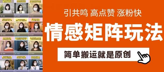 简单搬运，情感矩阵玩法，涨粉速度快，可带货，可起号【揭秘】 - 搞薯条网-搞薯条网