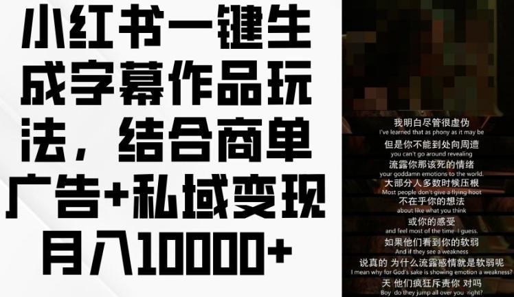 小红书一键生成字幕作品玩法，结合商单广告+私域变现月入1w+【揭秘】 - 搞薯条网-搞薯条网