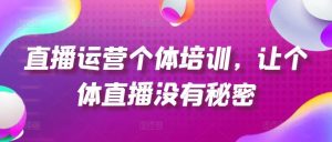 直播运营个体培训，让个体直播没有秘密，起号、货源、单品打爆、投流等玩法-搞薯条网