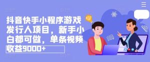 抖音快手小程序游戏发行人项目,新手小白都可做,单条视频收益9000+-搞薯条网