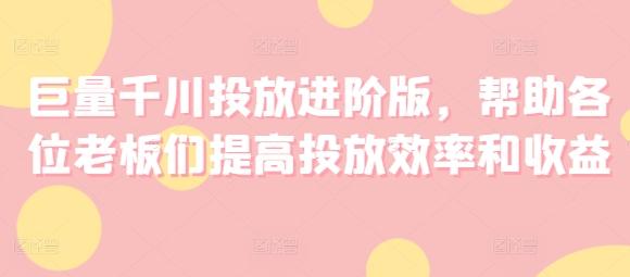 巨量千川投放进阶版，帮助各位老板们提高投放效率和收益 - 搞薯条网-搞薯条网