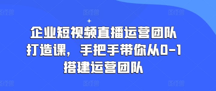 企业短视频直播运营团队打造课，手把手带你从0-1搭建运营团队 - 搞薯条网-搞薯条网