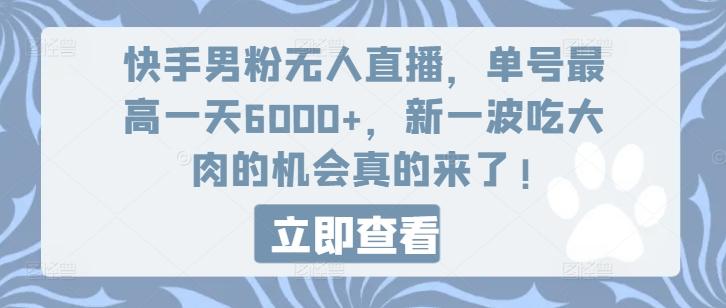 快手男粉无人直播，单号最高一天6000+，新一波吃大肉的机会真的来了-森森项目库