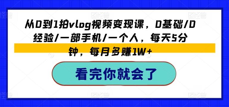 从0到1拍vlog视频变现课，0基础/0经验/一部手机/一个人，每天5分钟，每月多赚1W+ - 搞薯条网-搞薯条网