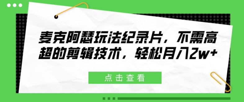 麦克阿瑟玩法纪录片，不需高超的剪辑技术，轻松月入2w+【揭秘】-森森项目库
